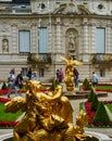 View of the lateral faÃÂ§ade of Linderhof Castle with a gilded sculpture