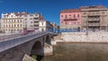 View of the Latin bridge timelapse hyperlapse, one of the oldest bridges of Bosnia and Herzegovina Royalty Free Stock Photo