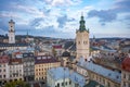 View on Latin Cathedral in Lviv, Ukraine from drone