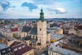 View on Latin Cathedral in Lviv, Ukraine  from drone Royalty Free Stock Photo