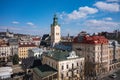 View on Latin Cathedral in Lviv, Ukraine  from drone Royalty Free Stock Photo