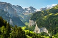 View of the Lauterbrunnen valley in Swiss Alps