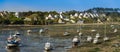 View of le Conquet city, Fishing boat at low tide on mud