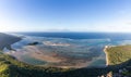 View of Le Morne Bay and Ilot Fourneau Island from the mountain, Mauritius Royalty Free Stock Photo
