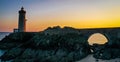 View of Le Phare du Petit Minou at sunset. Lighthouse in Plouzane, France. Royalty Free Stock Photo