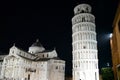 Leaning Tower of Pisa and Cathedral Floodlit at Night, Tuscany, Italy Royalty Free Stock Photo