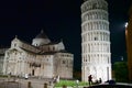 Leaning Tower of Pisa and Cathedral Floodlit at Night, Tuscany, Italy Royalty Free Stock Photo