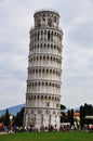 View of the Leaning Tower of Pisa. Tourists at the tower and on the observation deck Royalty Free Stock Photo