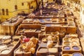 View of the leather tannery,. Fes