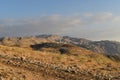 View of lebanese mountain summit of Faraya with monumental statue of Saint Charbel Royalty Free Stock Photo