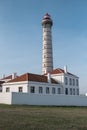 View of the Leca lighthouse also known as the Farol de Boa Nova on the Atlantic coast, Portugal. Royalty Free Stock Photo