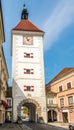 View at the Lederturm tower in the streets of Wels - Austria