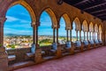 View of Leiria through arcade of the local castle, Portugal