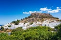 View of lemon trees and Acropolis of Lindos Rhodes, Greece Royalty Free Stock Photo