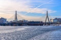 View of Leonard P. Zakim Bunker Hill Memorial Bridge from Charles River in Boston, Massachusetts,USA. Royalty Free Stock Photo