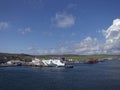 A view of Lerwick harbour with the Northlink Ferry, Fishing Boats and a Rig Supply Vessel all moored up