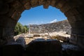 View of Letoon ancient amphitheater from inside the ruin. Letoon was the religious centre of Xanthos and the Lycian League. Royalty Free Stock Photo