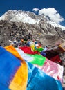 view of Lhotse peak with prayer flags from Kongmala pass Royalty Free Stock Photo