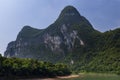 View of the Li River with the tall limestone peaks in the background near Yangshuo in China