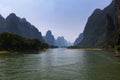 View of the Li River with the tall limestone peaks near Yangshuo in China