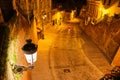 View from Liars Bridge Podul Minciunilor in Sibiu, Romania, at night, with beautiful, artistic, medieval-style street lamps. Royalty Free Stock Photo