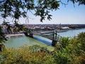 View of Liberty Bridge in Budapest (Hungary) connecting Buda and Pest across the River Danube Royalty Free Stock Photo