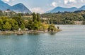 View of Lido of Agno situated on the shore of Lake Lugano, Switzerland