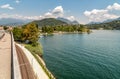 View of Lido of Agno situated on the shore of Lake Lugano, Switzerland