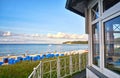 View from lifeguard tower onto the beach with beach chairs. Binz on the island of RÃÂ¼gen