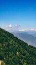 View from the lift to the mountains, forest, clouds Royalty Free Stock Photo