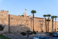 View in the light of the sunset on the walls of the old city near the Jaffa Gate in Jerusalem, Israel Royalty Free Stock Photo