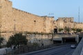 View in the light of the sunset on the walls of the old city near the Jaffa Gate in Jerusalem, Israel Royalty Free Stock Photo