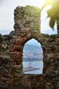 View of lighthouse and ancient stone wall of Alanya Castle. Alanya, Turkey Royalty Free Stock Photo