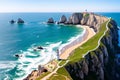View of lighthouse in Cabo da Roca in Portugal which locates the western end of the European Continent. made