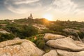 View of lighthouse in Capo Testa at sunset - Sardinia Royalty Free Stock Photo