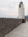 View of the lighthouse of city of Camogli, Genoa Province, Ligur