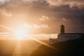 View of the lighthouse and cliffs at Cape St. Vincent in Portugal at sunset. Royalty Free Stock Photo