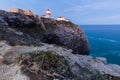 View of the lighthouse and cliffs at Cape St. Vincent at sunset. Continental Europe`s most South-western point Royalty Free Stock Photo