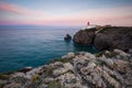 View of the lighthouse and cliffs at Cape St. Vincent at sunset. Continental Europe`s most South-western point, Royalty Free Stock Photo