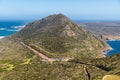 A view from the lighthouse of the dramatic coastline at Cape Point, South Africa Royalty Free Stock Photo