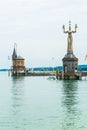 View of a lighthouse with a famous revolving statue situated in the port of Konstanz, bodensee, Germany....IMAGE Royalty Free Stock Photo