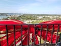 View from lighthouse in Florida with red Christmas bow and water Royalty Free Stock Photo