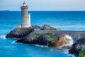 View of the lighthouse Phare du Petit Minou in Plouzane, Brittany (Bretagne), France. Royalty Free Stock Photo