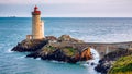 View of the lighthouse Phare du Petit Minou in Plouzane, Brittany (Bretagne), France. Royalty Free Stock Photo