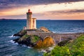 View of the lighthouse Phare du Petit Minou in Plouzane, Brittany (Bretagne), France. Royalty Free Stock Photo