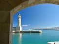 View of the lighthouse in the port of Rethymnon