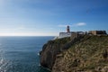 View of the Lighthouse at the Saint Vincent Cape Cabo de Sao Vincente in Sagres, Algarve, Portuga Royalty Free Stock Photo