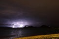 View of lightning strike over a rural farm field, lightning strikes the ground, Royalty Free Stock Photo