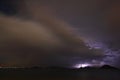 View of lightning strike over a rural farm field, lightning strikes the ground, Royalty Free Stock Photo