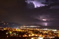 Lightning and thunderstorm on the Tigullio Gulf - Ligurian sea - Chiavari - Italy Royalty Free Stock Photo